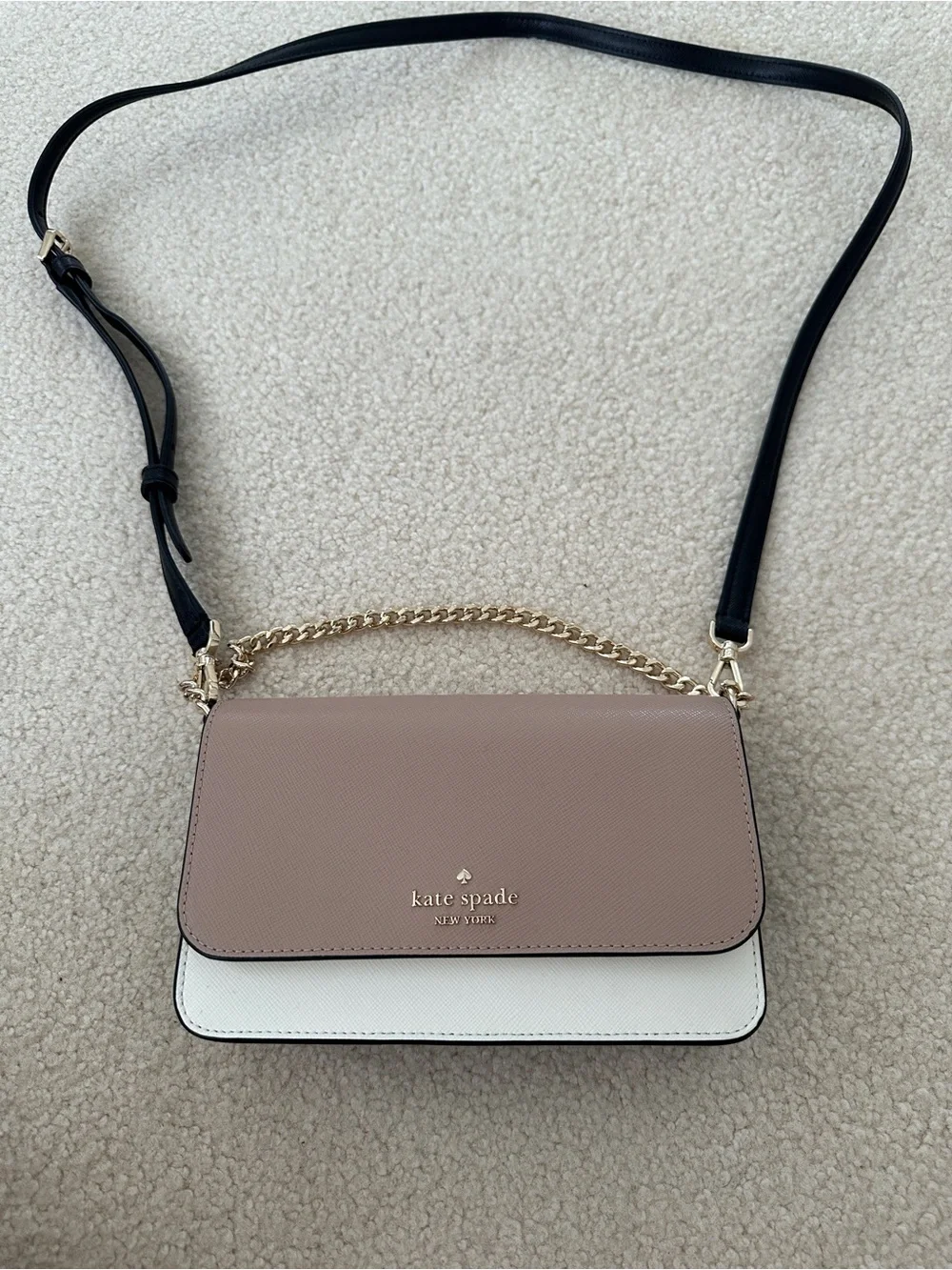 kate spade Blush Pink and White Two-Tone Crossbody with Black Strap